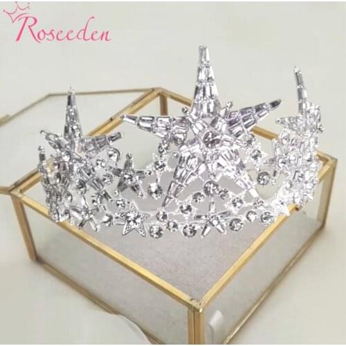 Baroque Gold Silver Color Crystal Stars Tiaras Rhinestone Queen Crowns Wedding Hair Accessories Luxury Diadem RE4066