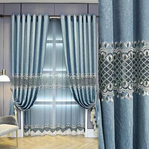 European Thickened Chenille Embroidered Curtain Shading Finished Product Customization Curtains for Living Dining Room Bedroom