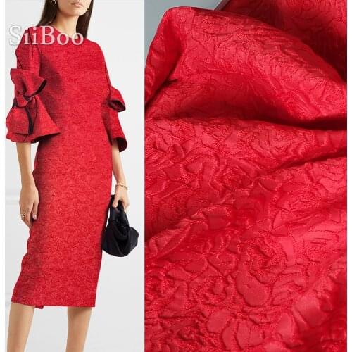 Hot sale! Luxury red black 3D convex floral jacquard brocade fabric for dress coat tissue fabric cloth tela tejido SP3921