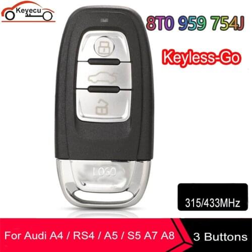 KEYECU Keyless Go 3 Buttons Full Smart Remote Car Key 315Mhz 433MHz 8T0 959 754J For Audi A4 A5 A6L A7 A8 Q5 8T0959754J