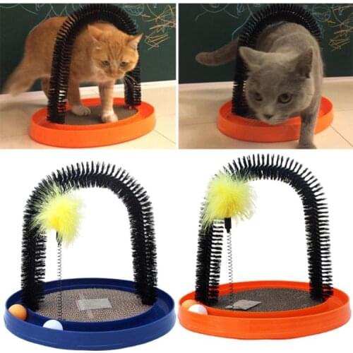 Cat Arch Self Groomer And Massaging Brush Cat Scratching Pads Updated Fixing By Screws With Feather And Corrugated Paper