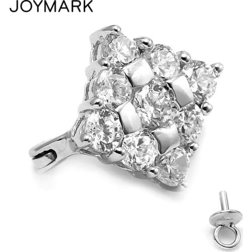 Square Shape Zircon Pave 925 Sterling Silver Pendant Clasp Adjustment Magnetic Lock Closure Connector For Pearl Jewelry SC-MC024