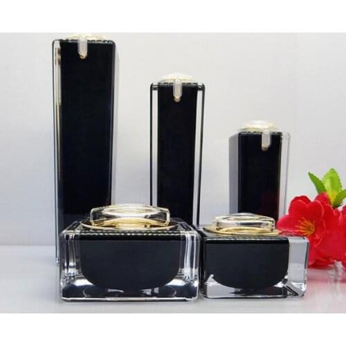 Square Black Acrylic Lotion Cream Cosmetic Bottles Luxury Skin Care Cream Jar , Acrylic Lotion Pump Container ,Acrylic