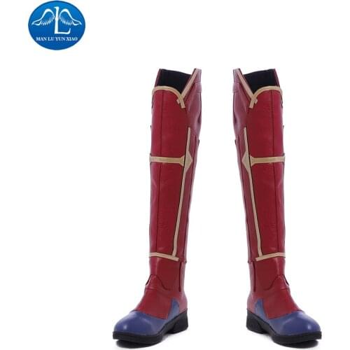 ManLuYunXiao Captain Cosplay High Boots Halloween Costumes For Women Superhero Carol Danvers Costume Female Leather Shoes