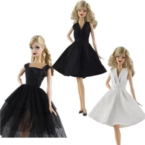 Pure White Black Fashion Dress for Barbie Doll Clothes Outfits Dancing Costume Ball Party Gown 1/6 BJD Dolls Accessories Kid Toy