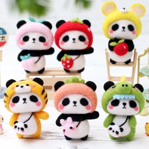 Non Finished Funny Cute Panda Animal Toy Doll Kit DIY Handmade Wool Needle Felt Poked Kit For Beginner With English Instruction
