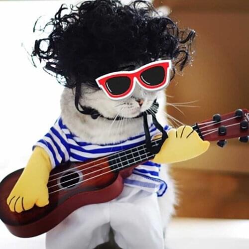 New pets dog summer cat guitarist shape dog clothes costume funny fashion clothes of summer thin Striped cats clothes roupa pet