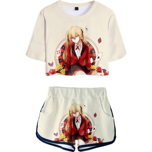 New Kakegurui Cosplay 2 pieces Set Sexy Tshirt Summer Kawaii Girl Fashion Casual Sets Preppy Style 2020 arrival Women Streetwear
