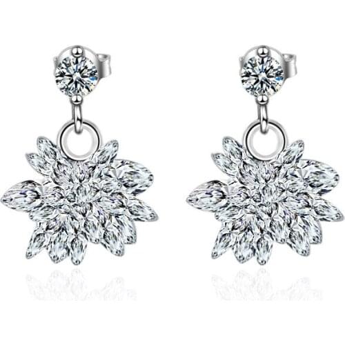 New 925 Sterling Silver Fashion Ice Flower Crystal Women Christmas Gift Lady Stud Earrings Jewelry Wholesale Anti Allergy