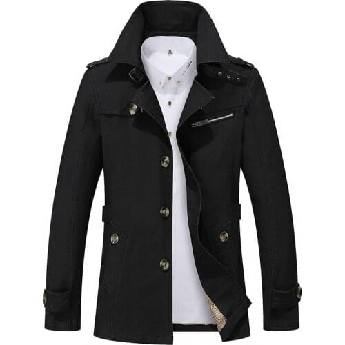 Windbreaker Outfit Overcoat Long Coat Fashion Men Trench Coat Turn Down Collar Cotton Solid Color Single Breasted Masculina
