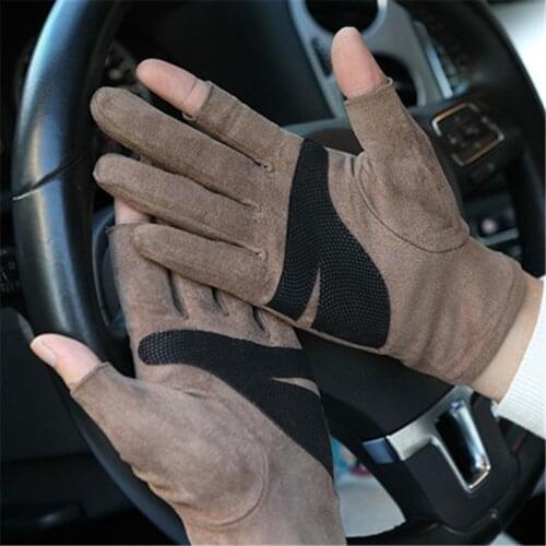 2020 Autumn Winter New Thickening Half Finger Gloves Imitation Suede Unisex Exposed Two Fingers Non-Slip Driving Gloves SZ043