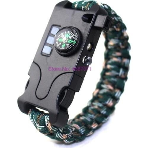By DHL 100pcs Wilderness Survival Travel Emergency Remote SOS Laser Bracelet Camping Lighting Umbrella Rope Braided Bracelets