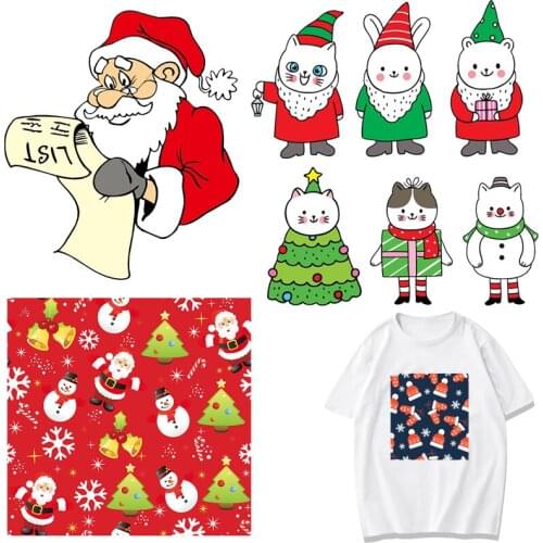 Christmas Patches Santa Thermal Stickers on Clothes Fabric Iron-on Transfers for Clothing Thermoadhesive Patch Diy Cat Applique