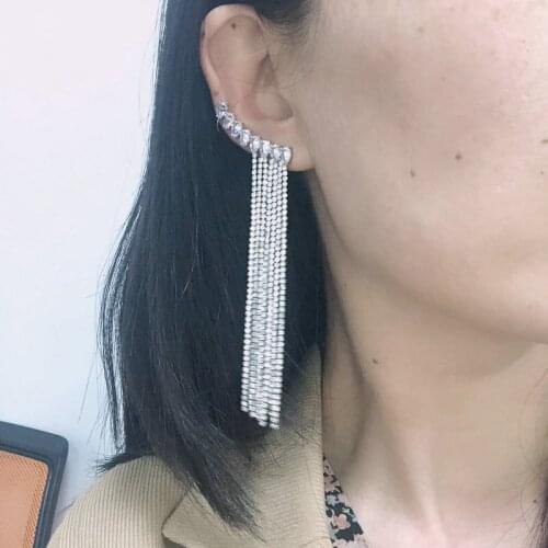 Bilincolor Silver Color Long Tassel Drop Earrings for Women