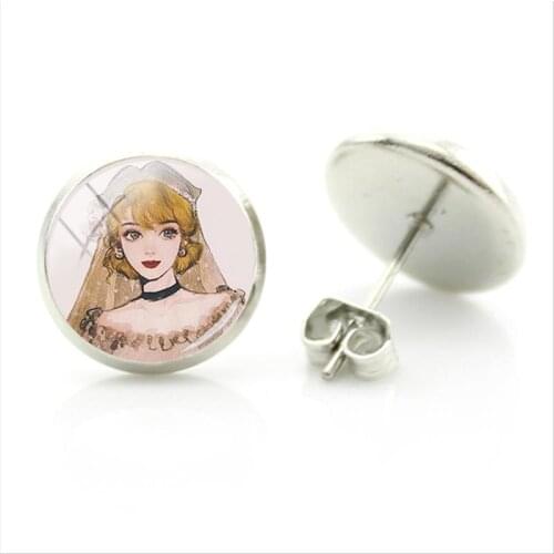 Disney Temperament Taste Disney Princess Earrings Diana Belle Jasmine Princess Picture Glass Cabochon New Earrings Jewelry Gift