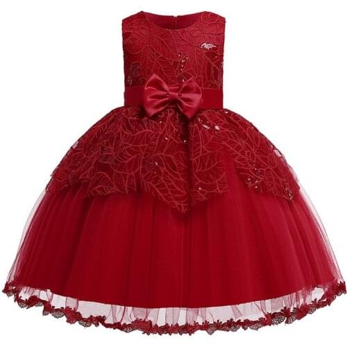 Flower Girl Wedding Bridesmaid Party Etiquette Embroidered Yarn Mesh Dress Girl Baby Party Etiquette Show Sequined Dress