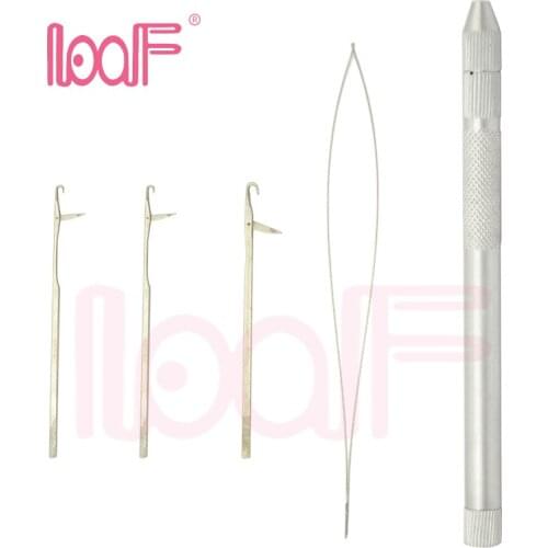 LOOF NEW 1 Set Knitting Crochet Needles For Hair Extension Hook Ventilating Pulling Loop Needle Tools Aluminium