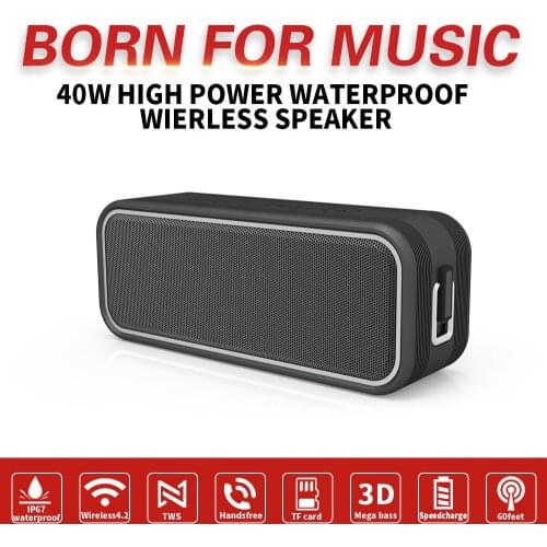 40W Outdoor Waterproof Speaker 3D Stereo Bass Bluetooth Subwoofer Loudspeaker with TWS Interconnection Build-in DSP TF AUX