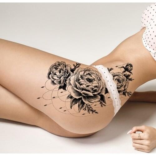 Waterproof Tattoo Stickers for Women Dark Sexy Flower Temporary Tattoos Realistic Fake Black Rose Fox geisha mask Body Tattoos