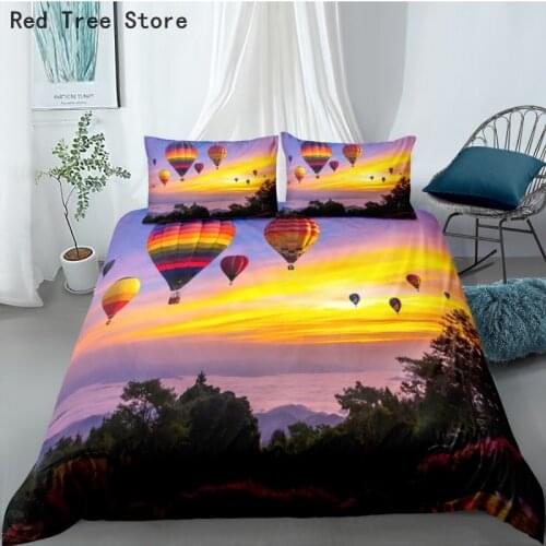 Fire Balloon Kids Girl Duvet Cover Set with 1/2pcs Pillowcase Sunrise 3D Print Bedding Set Bed Linen Decor Bedclothes Twin Size