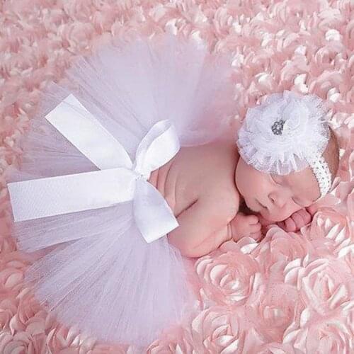 Beautiful Newborn baby tutu skirt with headband Fashion Toddler photograph prop set With flower hair accessories 1 set HB356S