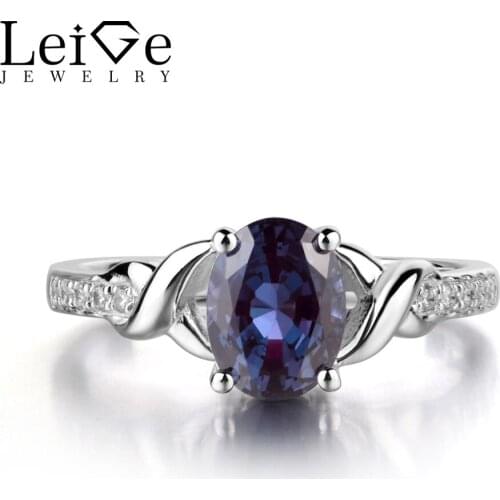 Leige Jewelry Alexandrite Ring Sterling Silver 925 Fine Jewelry Color Changing Gemstone Oval Cut Engagement Rings for Women