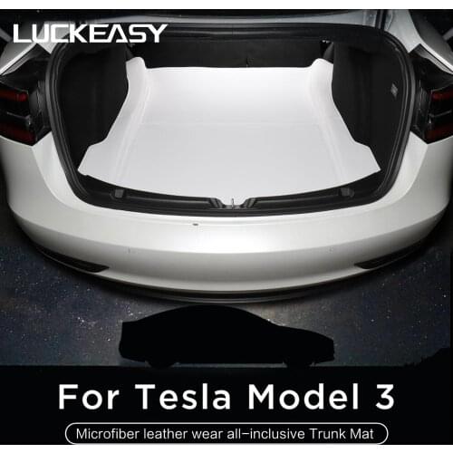 LUCKEASY Microfiber leather trunk mat for Tesla Model 3 2017-2021 Cargo Liner Rear Protector Complete Custom Fit（White
