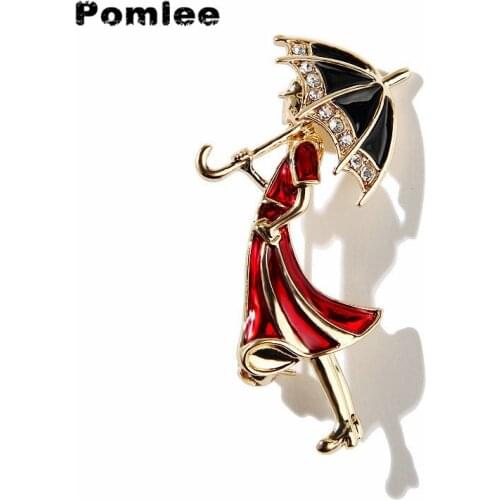 Pomlee Korean Fashion Cartoon Umbrella Women Brooch Oil Dripping Enamel Alloy Broche Pour Foulard Femme Musulmane