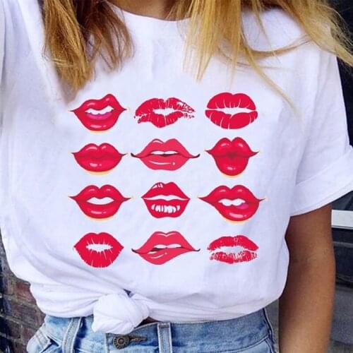 Women Graphic Cartoon Sexy Lip Ladies Cute 90s Love Short Sleeve Cartoon Lady Clothes Tops Tees Print Female Tshirt T-Shirt