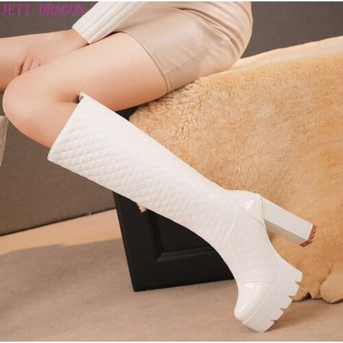 2021 Winter New Knee High Platform Boots Women Thick Heel Wrinkle Boots Womens Casual Autumn Heels Shoes Female Botas Mujer 43