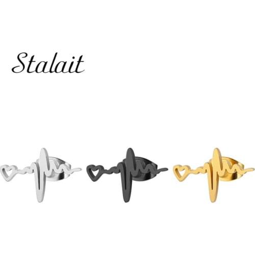 Fashion Titanium Steel Stainless Steel Heartbeat Exquisite Gold Black Electrocardiogram Stud Earrings Womens Fine 2018 Gift
