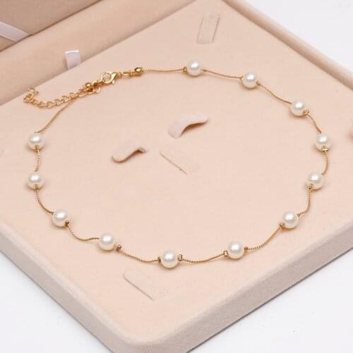 Hesiod Imitation Pearl Necklaces & Pendants Vintage Womens Choker Necklace Gold Color Fashion Jewelry Femme Gift For Friends