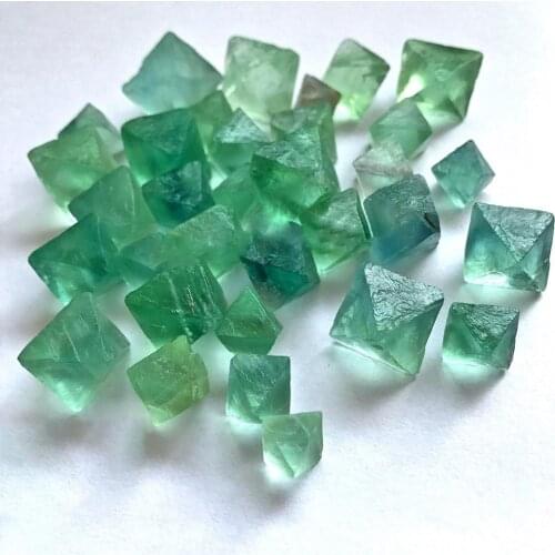 1.5-2/2-2.7cmNatural Octahedral Colorful Fluorite Raw Gemstone Ornament Cane Decoration Green & Purple
