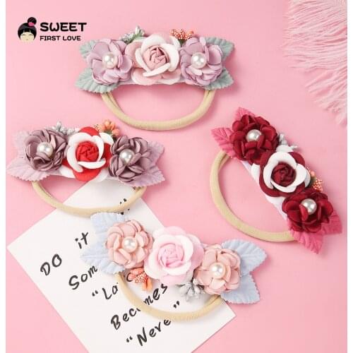 1pcs Cute Flower Polyster Hair Bows For Girls Elastic Nylon Headbands Newborn Toddler Headwear Baby Girls Hair Accessories