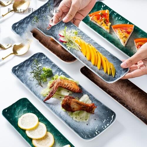 1Pcs Creative Stone Strip Ceramic Plate Steak Salad Plate Western Dessert Sushi Cake Home Kitchen Storage Decorative Plate