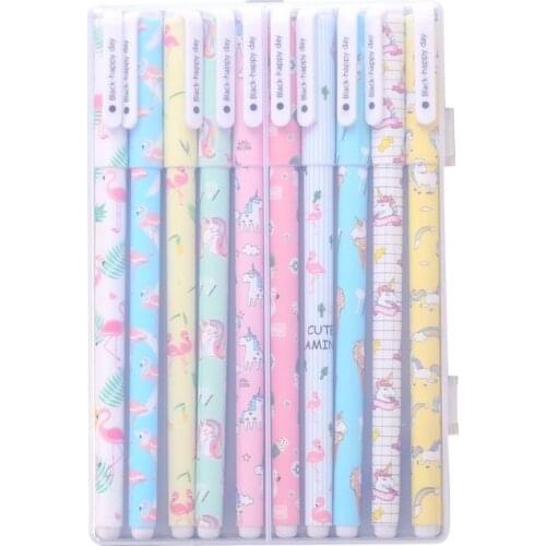 10 pcs Cartoon unicorn gel pen set Cute flamingo color ink pens gift items Stationery school supplies Canetas escolar EB450
