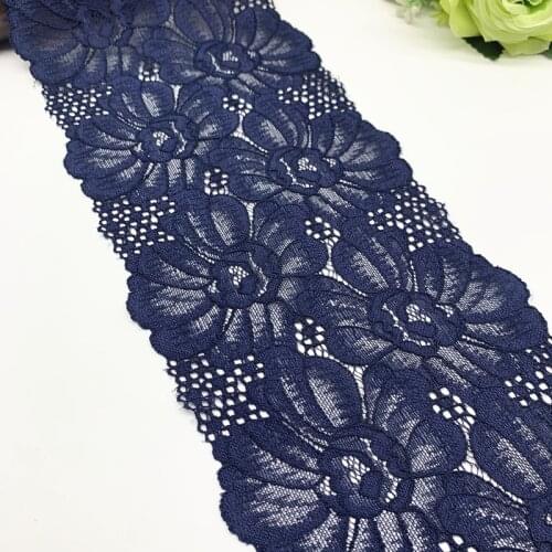 3y/lot Width 15cm Floral Elastic Stretch Lace Trims Navy For Clothing Accessories Dress Sewing Applique Costume Lace Fabrics