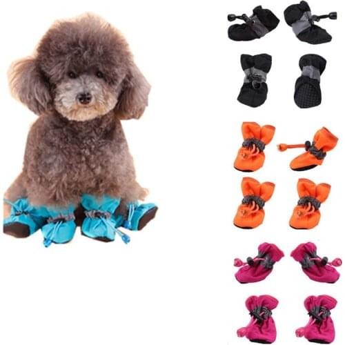 4Pcs Pet Dog Rain ShoesDog Booties Anti Slip Waterproof Dog Cat Rain Shoes Thick Warm For Small Cat Dog Puppy Dog Socks Booties