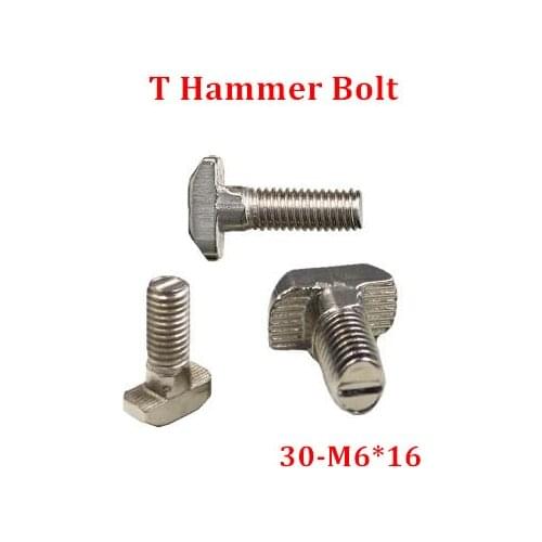 50pcs M6*16 Hammer Head T Bolt Aluminum Connectors T Screw 3030 Aluminum Profile CNC Nuts DIY Parts