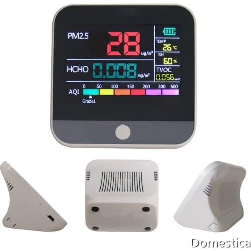6 In 1 AQI Air Quality Meter Monitor Gas Analyzer Reliable Digital TVOC HCHO PM2.5 and Temperature Humidity AQI Detector