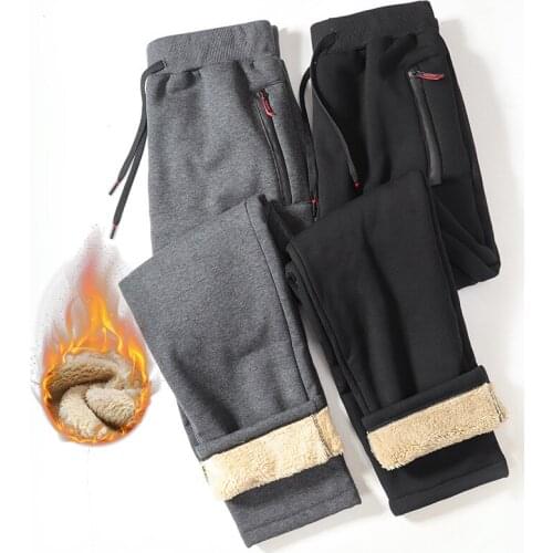 8XL Winter Men Sport Pant Thickness Fleece Zipper Pocket Warm Sweatpant Running Jogger Fitness Workout Casual Pant Sportswear