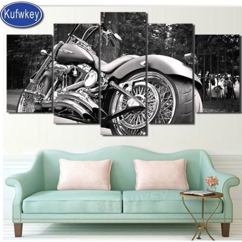 Full square round drill 5d diy diamond mosaic Motorcycle bike 5 pcs diamond painting rhinestones embroidery white black wall art