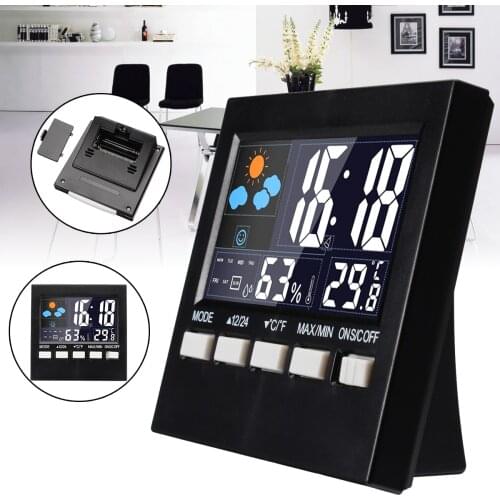 Wireless Weather Station Digital Thermometer Hygrometer Temperature Humidity Meter Color LCD Weather Forecast Clock Alarm