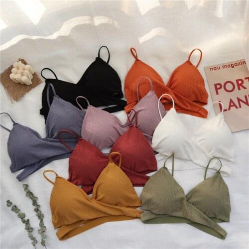 Cotton Bras For Women Underwear Top Wireless Bra Sexy Lingerie Cross Back Brassiere Padded Bralette Seamless Push Up Bra
