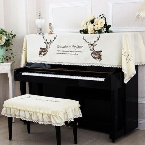 Half and Full Piano Dust Cover with Stool Cover Style Dust-Proof Piano Covers Contains Natural Rural European Lace Deer Pattern