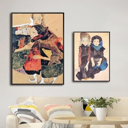 Home Decoration Print Canvas Wall Art Picture Poster Paintings Oil Unframed Drawings Egon Schiele Madre E Figlia