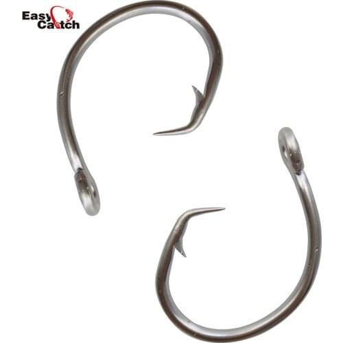 Easy Catch 40pcs 39960 Extra Strong Stainless Steel Fishing Hooks White Thick Tuna Circle Bait Fishing Hook 8/0 -15/0