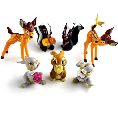 7pcs/set Disney Bambi Deer Action Figure Toy Rabbit Deer Squirrel Figurine Model Anime Cartoon Dolls Gift for Children Kids