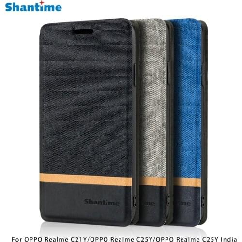 Canvas PU Leather Phone Bag Case For OPPO Realme C21Y Flip Case For OPPO Realme C21Y Business Case Soft Silicone Back Cover