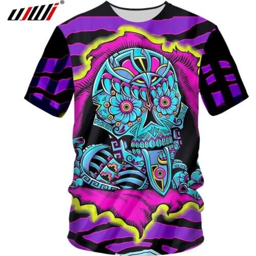 UJWI 2020 Summer Tops Women/mens 3d Print Skull T Shirt Purple Unisex Short Sleeve Gothic Round Neck Casual T-shirt Tee Shirts
